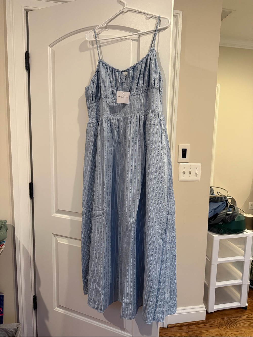 Women Light Blue Patterned Sundress Sleeveless Midi